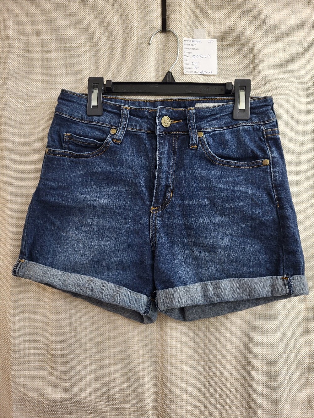 Pistola Women’s Dark Wash Mid Rise Cuffed 3" Inseam Denim Shorts Size 27